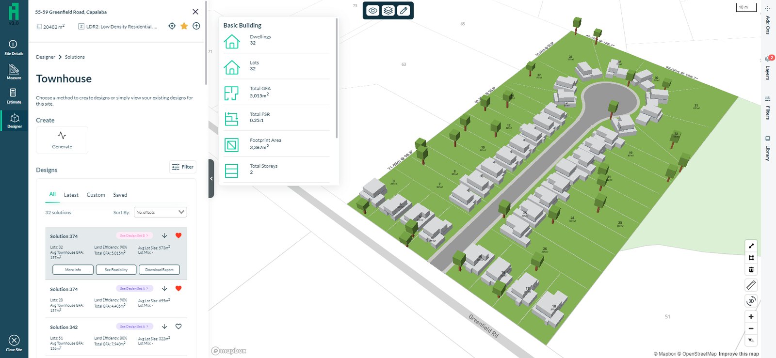 A generated townhouse subdivision on a cul-de-sac site